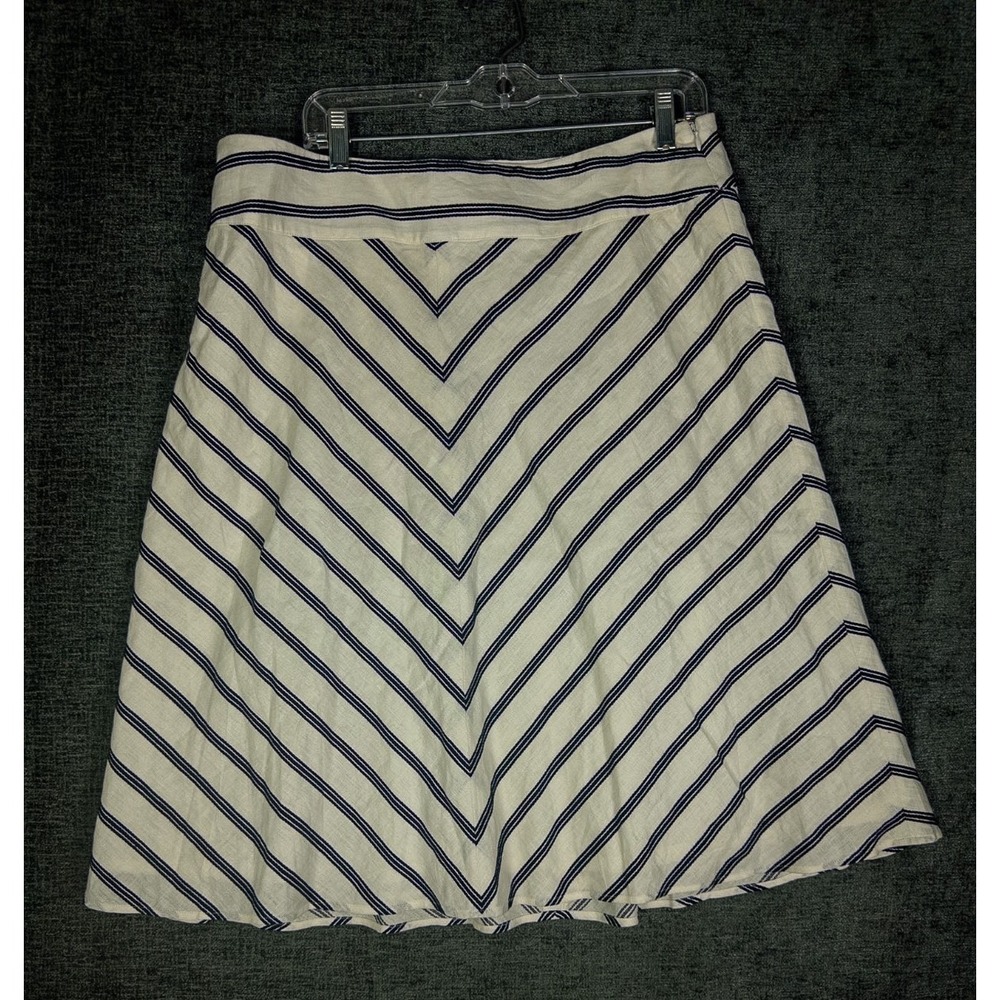 NEW Talbots A Line Skirt Womens 16 White Striped Linen Blend Nautical Flare